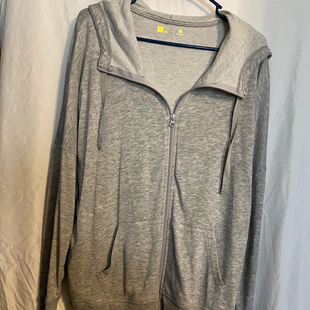 Ladies' grey hooded long-sleeve jacket. Size L